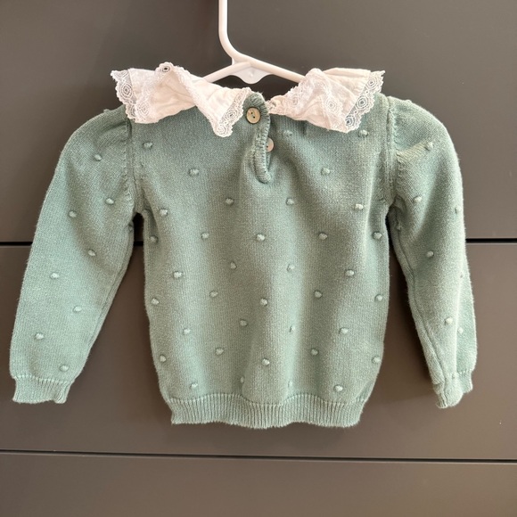 Mint Green Sweater with White Ruffle Collar - Picture 2 of 3